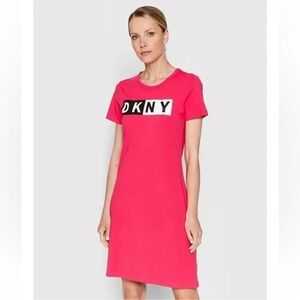 Dkny Women Sport Cotton Logo T-Shirt Pink Dress